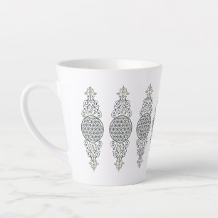 Caneca De Café Latte Flor de Vida - Vintage Ornament Ouro azul