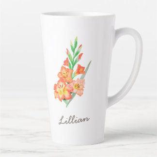 Caneca De Café Latte Flor do Mês de Nascimento de Gladiolus para agosto