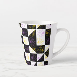 Caneca De Café Latte flor em padrão monocromático de controlo estético
