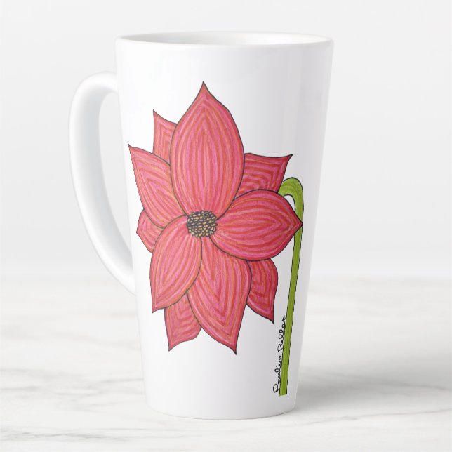 Caneca De Café Latte Flor Estrela Vermelha (Ângulo esquerdo)