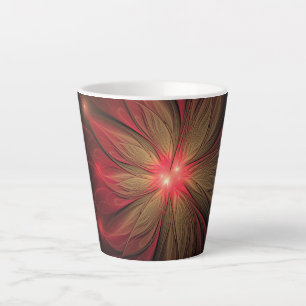 Caneca De Café Latte Flor fractal de fanfarrão vermelho