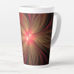 Caneca De Café Latte Flor fractal de fanfarrão vermelho