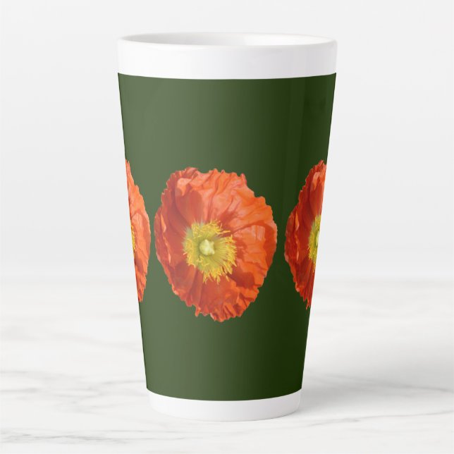 Caneca De Café Latte Flor Laranja Brilhante (Frente)