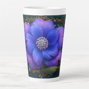 Caneca De Café Latte Flor Luxuosa Com Moldura Ornamentada