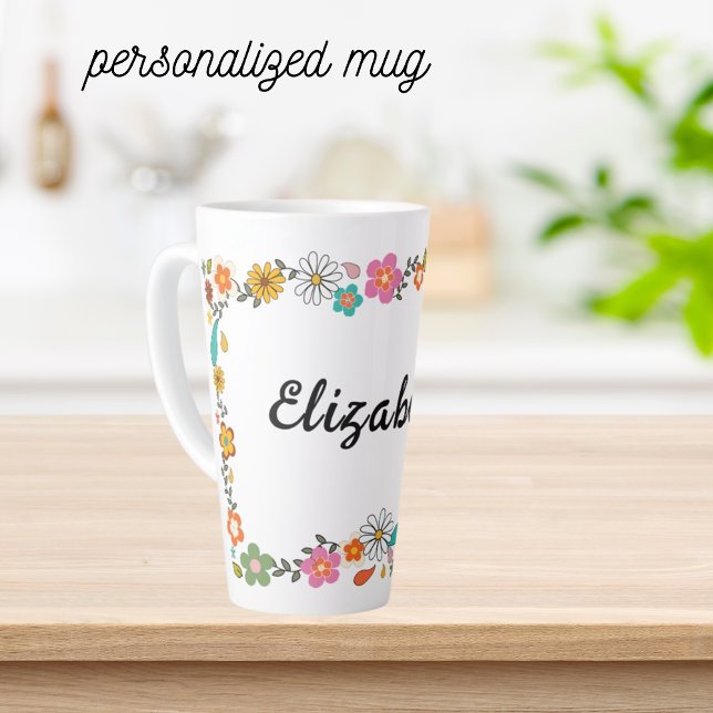 Caneca De Café Latte Flor personalizada de 70 considerada grande (Criador carregado)