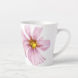 Caneca De Café Latte Flor Rosa Ilustrada à Mão