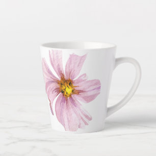 Caneca De Café Latte Flor Rosa Ilustrada à Mão