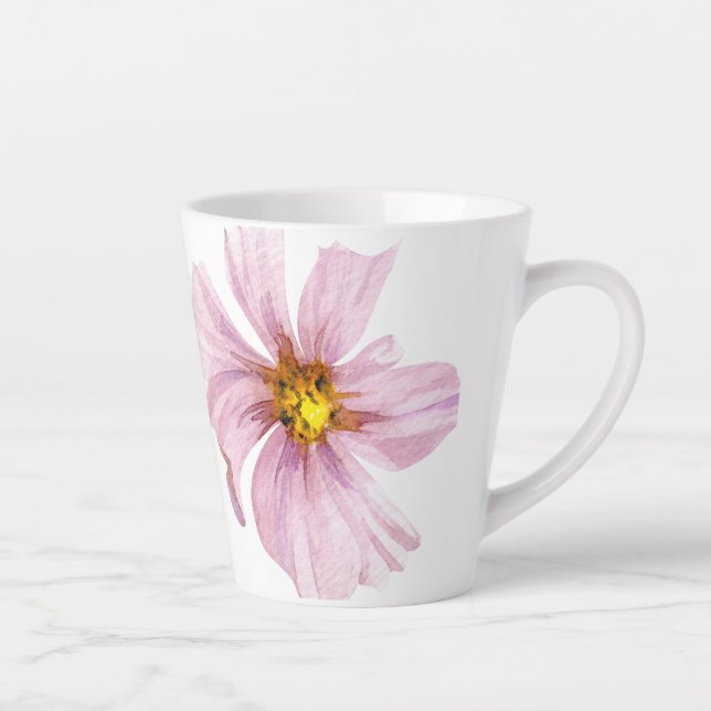 Caneca De Café Latte Flor Rosa Ilustrada à Mão (Direita)