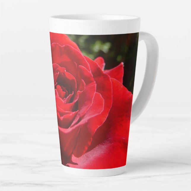 Caneca De Café Latte Flor Rosa vermelha Brilhante Floral (Ângulo direito)