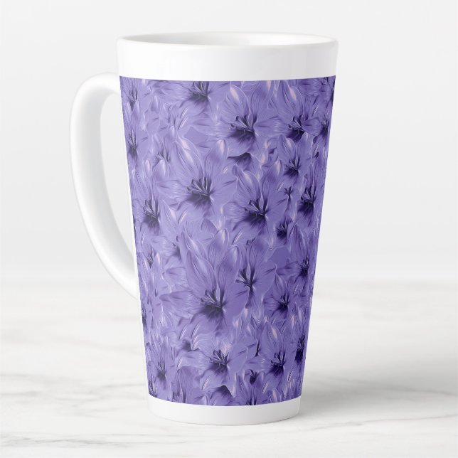 Caneca De Café Latte Flor Roxo (Ângulo esquerdo)