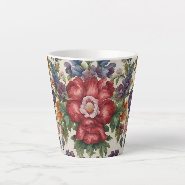Caneca De Café Latte Flor Vermelho Refinado Incrível e Flores Delicadas (Frente)