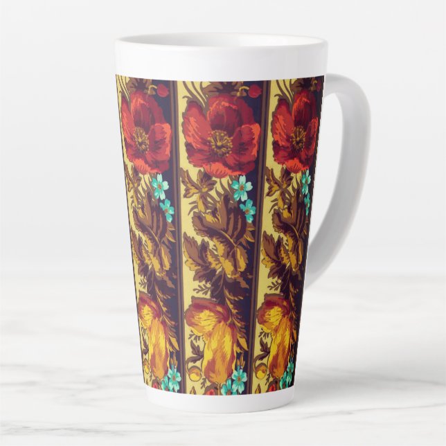 Caneca De Café Latte Flor vitoriana padrão floral vermelho (Ângulo direito)