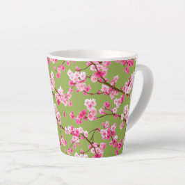 Caneca De Café Latte Florais sofisticados de cerejeira em Chartreuse