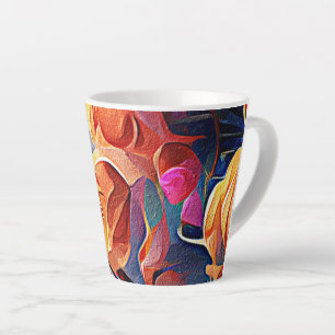 Caneca De Café Latte Floral Abstrato Art Laranja Vermelho Azul Flores