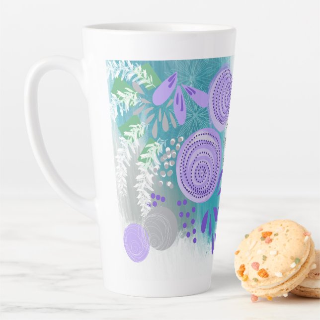 Caneca De Café Latte Floral Abstrato Moderno (In Situ)