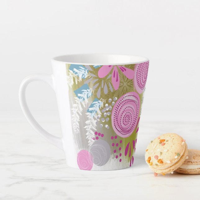 Caneca De Café Latte Floral Abstrato Moderno (In Situ)