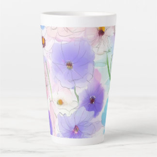 Caneca De Café Latte Floral Aquarela Pastel 