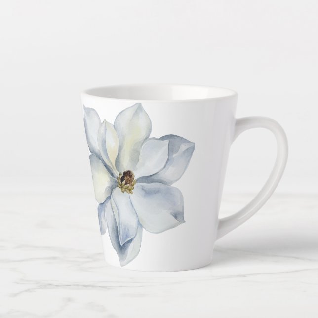 Caneca De Café Latte Floral Azul Ilustrado à Mão (Direita)