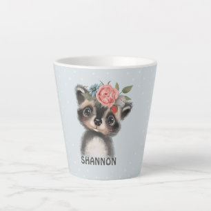 Caneca De Café Latte Floral Baby Racoon Latte Mug