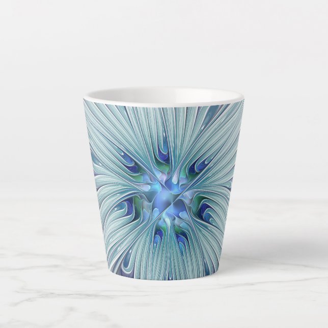 Caneca De Café Latte Floral Beauty Abstrato Modern Blue Pastel Flower (Frente)