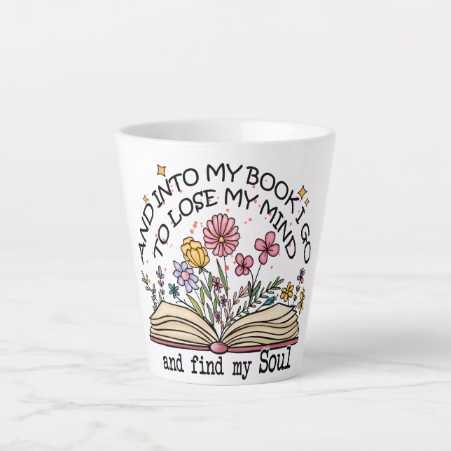 Caneca De Café Latte Floral Book Lover (Frente)