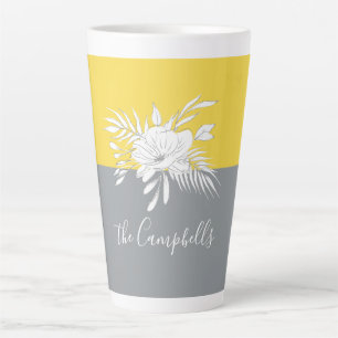 Caneca De Café Latte Floral Branco Moderno no no Colorblock Personaliza
