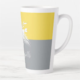 Caneca De Café Latte Floral Branco Moderno no no Colorblock Personaliza