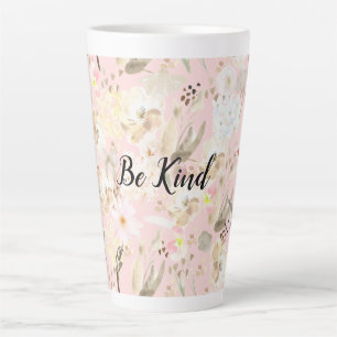 Caneca De Café Latte Floral Branco-Rosa-Blush