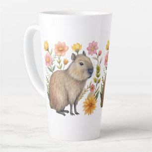 Caneca De Café Latte Floral Capybara