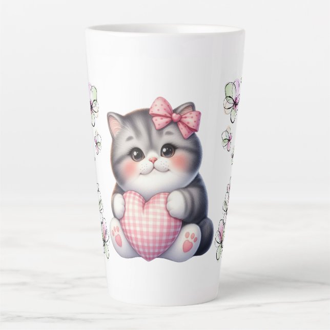 Caneca De Café Latte Floral Com Gato (Frente)