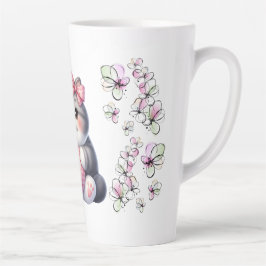Caneca De Café Latte Floral Com Gato