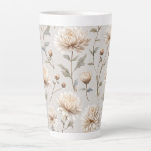 Caneca De Café Latte Floral Creme Marrom Cacau