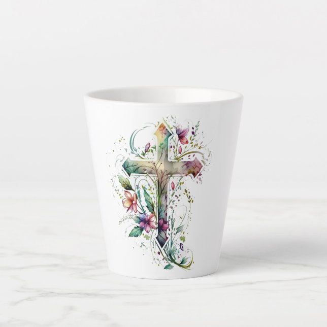 Caneca De Café Latte Floral Cross Mug (Frente)