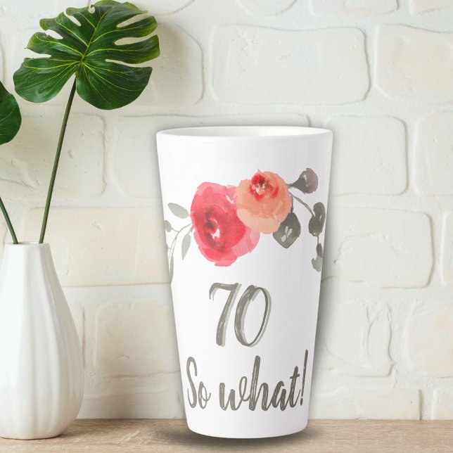 Caneca De Café Latte Floral de Aniversário do 70 de Aquarela Inspirador (Criador carregado)