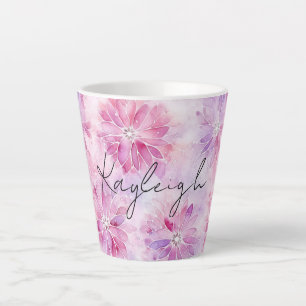 Caneca De Café Latte Floral de Lavanda Chic Cor-de-Rosa Cintilante