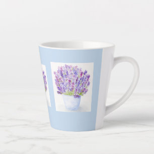 Caneca De Café Latte Floral de Lavanda de aquarela com pintura manual