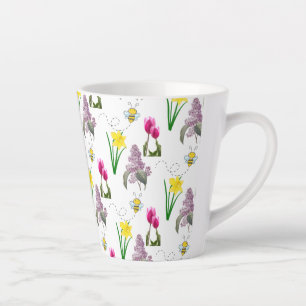 Caneca De Café Latte Floral de Primavera Tulipas Narcisos Lilases