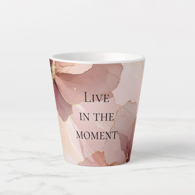 Caneca De Café Latte Floral Dourado Rosa-Blush Romântico (Frente)