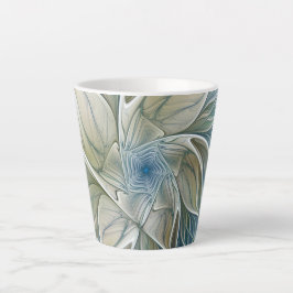 Caneca De Café Latte Floral Dream Pattern Abstrato Blue Khaki Fractal