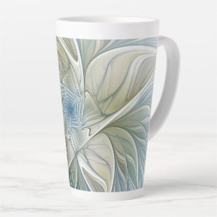 Caneca De Café Latte Floral Dream Pattern Abstrato Blue Khaki Fractal