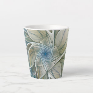 Caneca De Café Latte Floral Dream Pattern Abstrato Blue Khaki Fractal