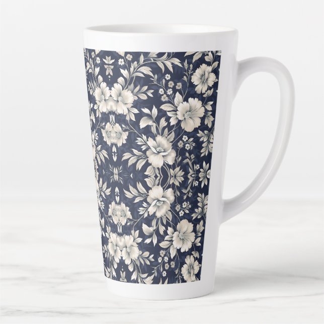 Caneca De Café Latte Floral em Azul (Direita)