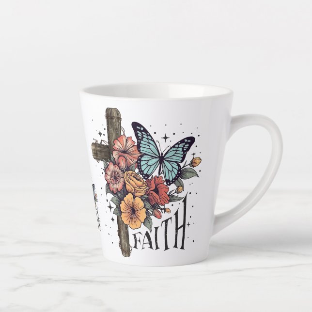 Caneca De Café Latte Floral Faith Cross (Direita)