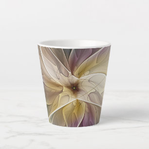 Caneca De Café Latte Floral Fantasy Dourada Eggplant Abstrato Art Fract