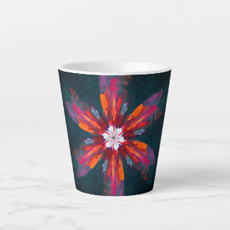Caneca De Café Latte Floral Flores de Mandala Laranja Vermelho Abstrato