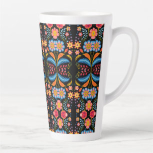 Caneca De Café Latte Floral Folk Art Modern