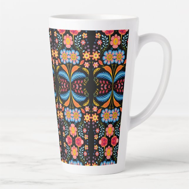 Caneca De Café Latte Floral Folk Art Modern (Direita)