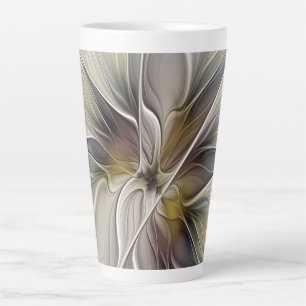 Caneca De Café Latte Floral Fractal, Fantasia Flor com Cores da Terra