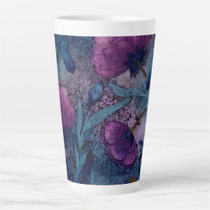 Caneca De Café Latte Floral fúcsia