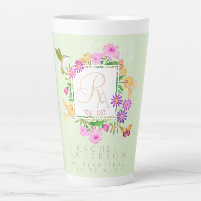 Caneca De Café Latte Floral Garden Green Latte (Frente)